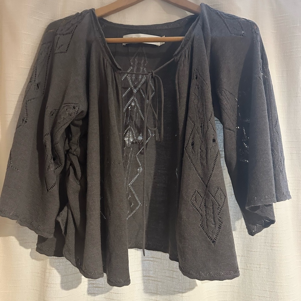 Grey wool bolero cardigan with tie
